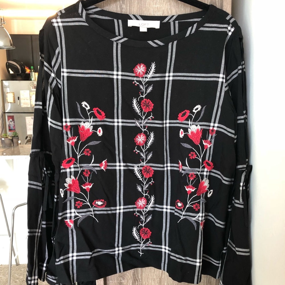 Loft Embroidered Blouse with Slit Tie Sleeves